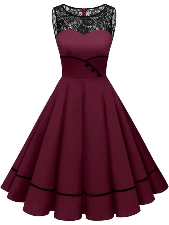 Dresses & Skirts - NWOT 50s Rockabilly Floral Lace Swing Dress Burgundy Size XL Never Been Worn
